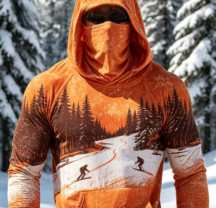 Sweat à capuche HoodMask avec cache-cou intégré, motif Piste Orange