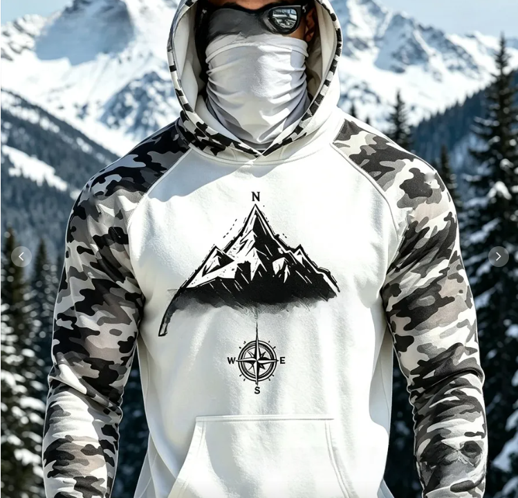 Sweat à capuche HoodMask avec cache-cou intégré, motif Montagne Boussole