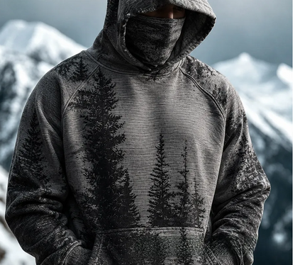 Sweat à capuche HoodMask avec cache-cou intégré, motif Forêt Grise