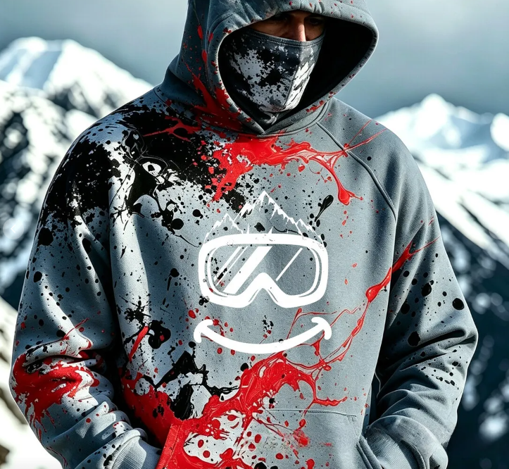 Sweat à capuche HoodMask avec cache-cou intégré, motif Éclaboussures Rouges